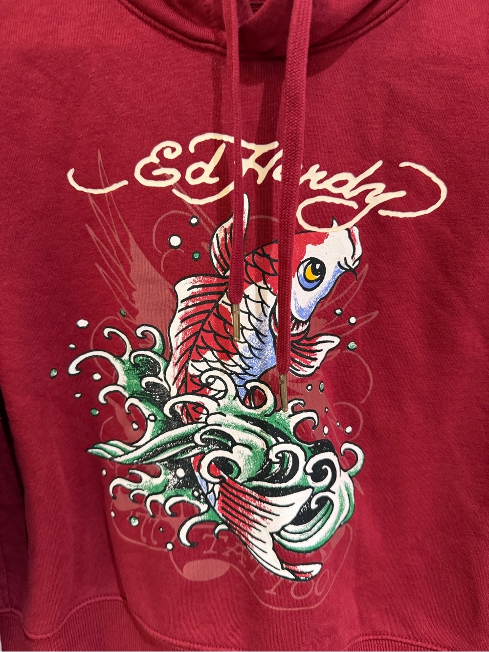 Ed Hardy Retro Koi Fish / Maroon Wine / Cropped Woman’s Hoodie / medium - Picture 4 of 11